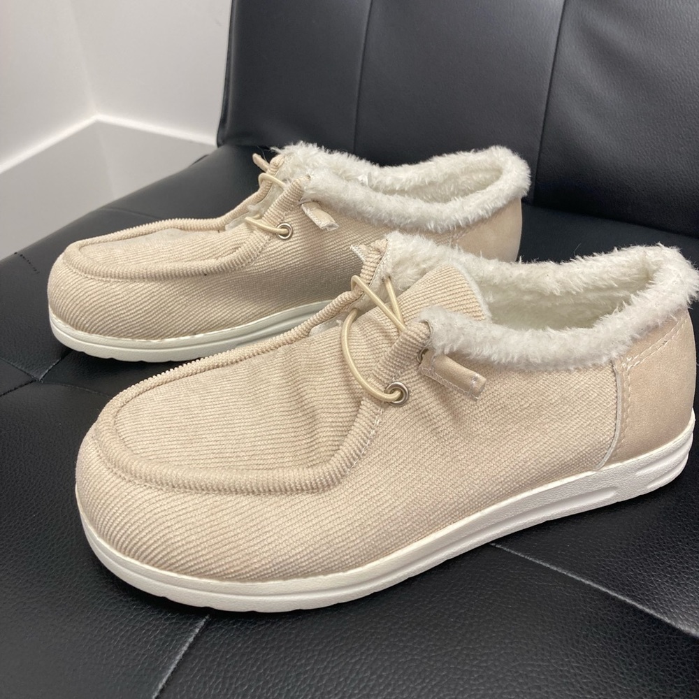 Tan and White Slip-Ons